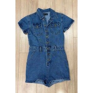 Lioness Blue Denim Button Front Romper Size S